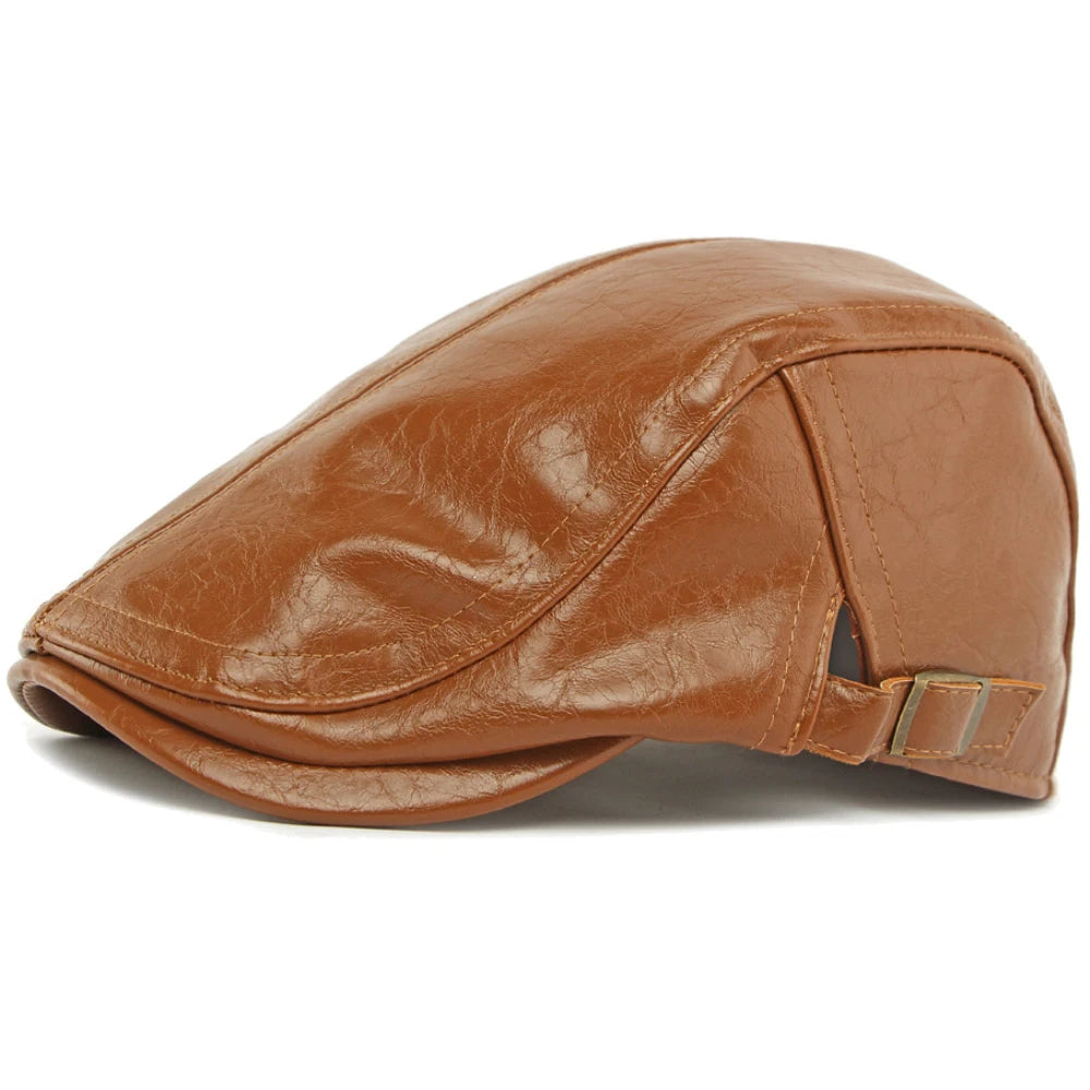 Cadiz Faux Leather Ivy Cap in Khaki
