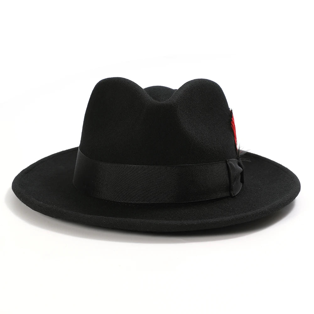Black Luxury Wool Fedora Hat – Crushable Satin Lined Feather Fedora