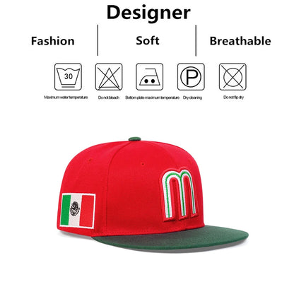 The Maradona | M Letter Flag Embroidery Snapback Cap | Urban Caps NZ