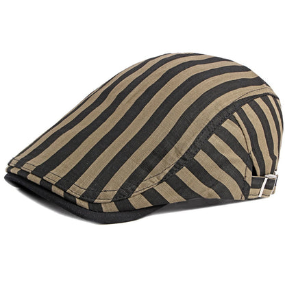 Padstow Striped Sun Beret in Dark Khaki