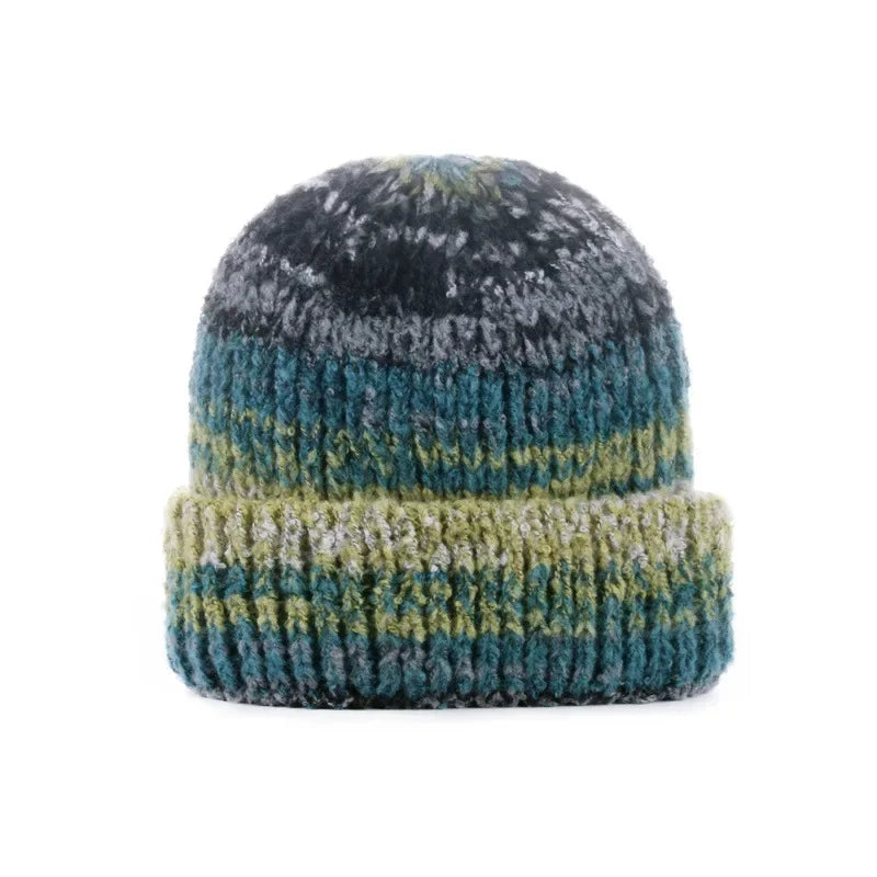 Korean Gradient Knit Beanie – Soft Winter Wool Blend Warm Stretch Beanie Hat