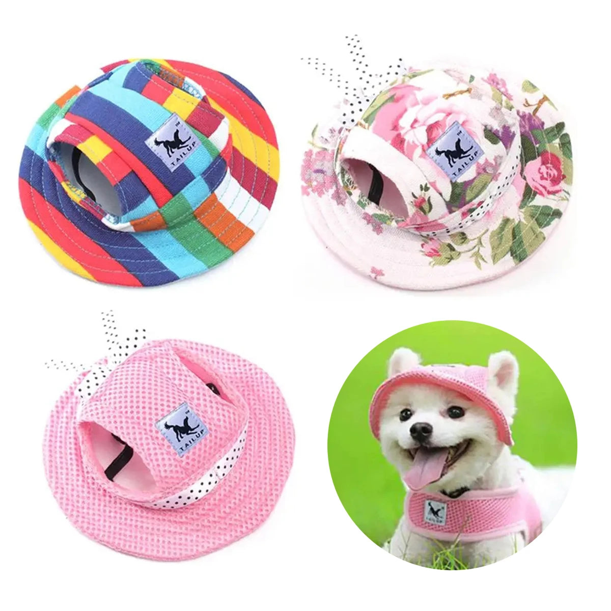 Mesh dog baseball cap with ear holes in solid pink