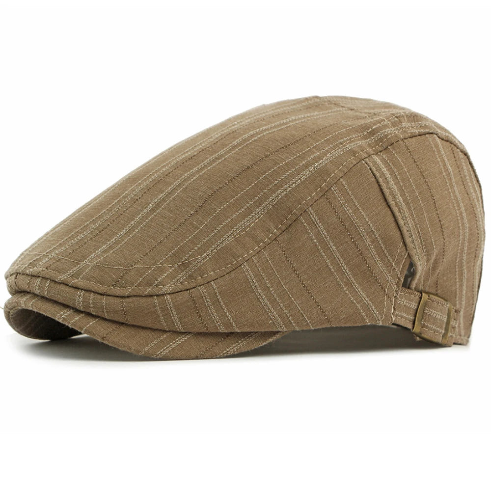 Padstow Striped Sun Beret in Khaki