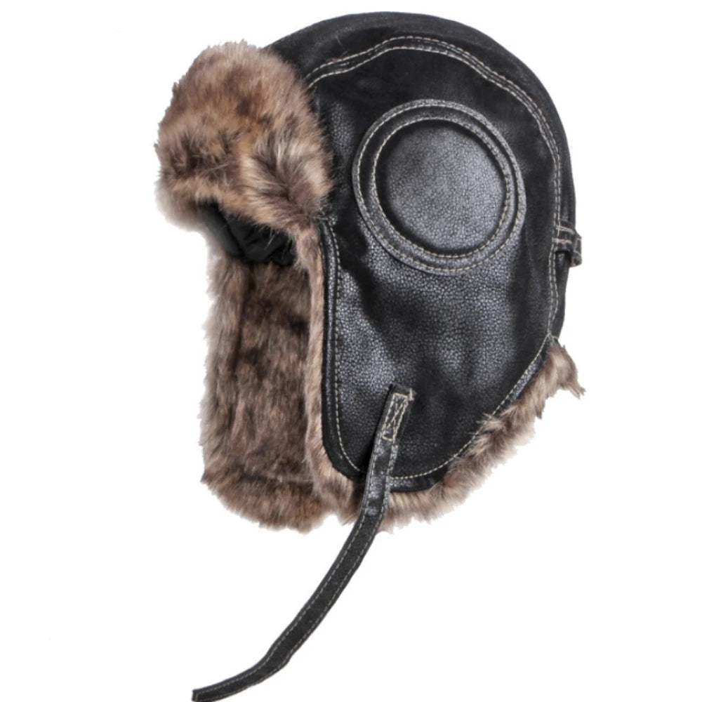 Ambleside Faux Leather Trapper Hat in Black