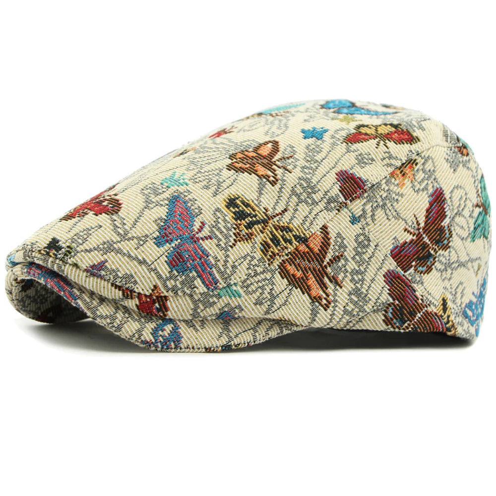 Tewkesbury Animal-Print Beret in Back Buckle Beige