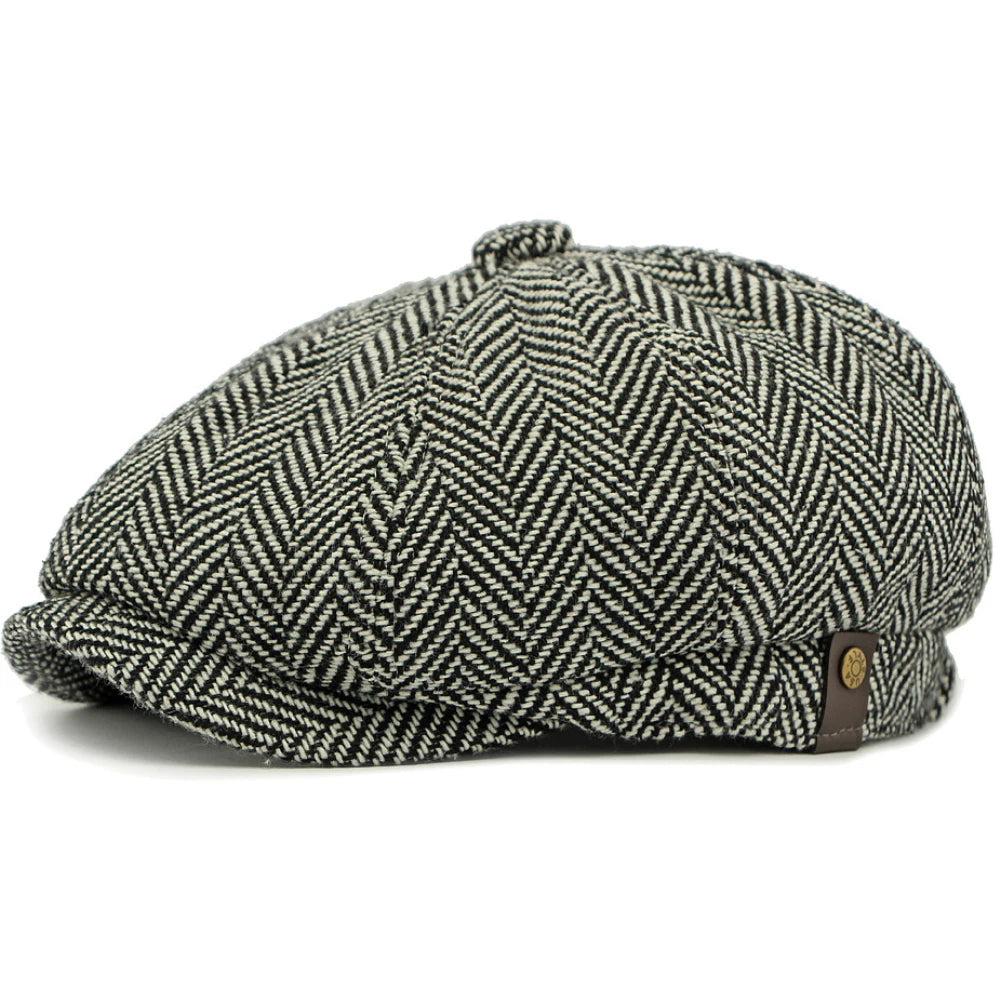 Arundel Plaid Wool Beret in Light Grey