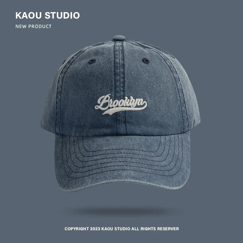 Ashford Washed Cotton Baseball Cap in Denim Blue