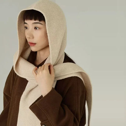 Cumbria Wool Hooded Scarf in Beige