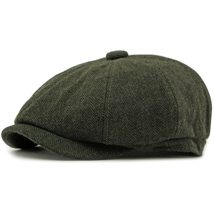 Verona Striped Wool Beret in Army Green