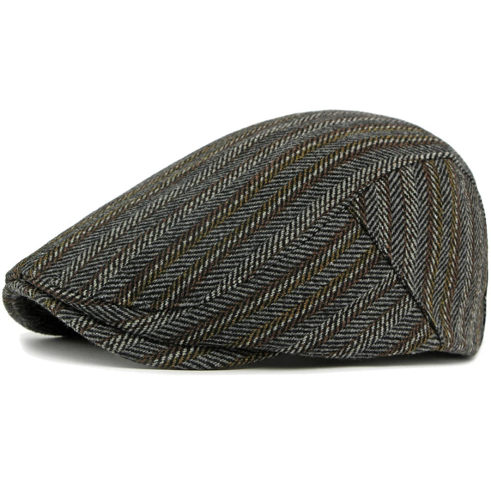 Cannes Striped Wool Ivy Cap in Black Grey