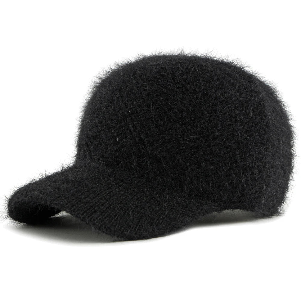 Bermondsey Rabbit Fur-Trim Baseball Cap in Black