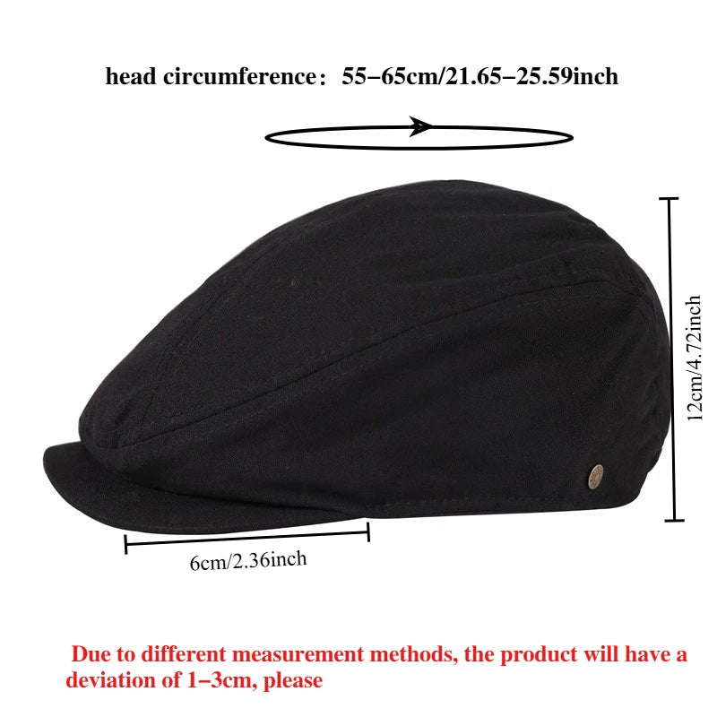 Torino XL Cotton Flat Cap – Extra Large Newsboy Cap for Men & Women (55–65cm)