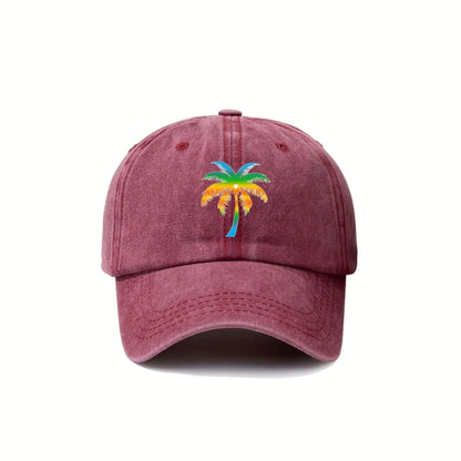 Palm Tree Embroidered Washed Cotton Cap – Unisex