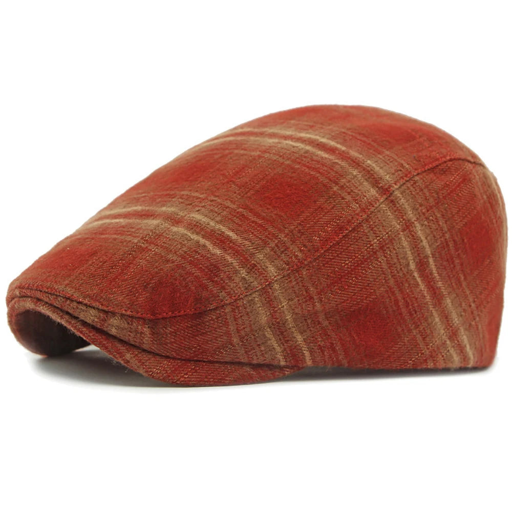 Ripon Plaid Winter Beret in Burgundy