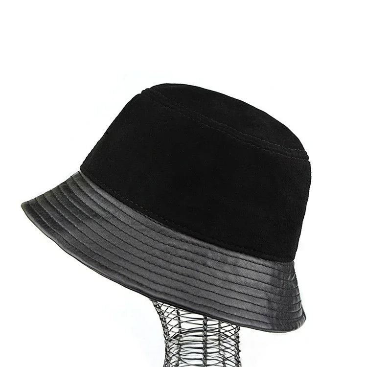 Cumberland Sheepskin Bucket Hat in Reverse Velvet Black