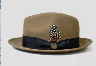 Premium 100% Wool Chicano Lowrider Hat – Feather Band Wide Brim Fedora