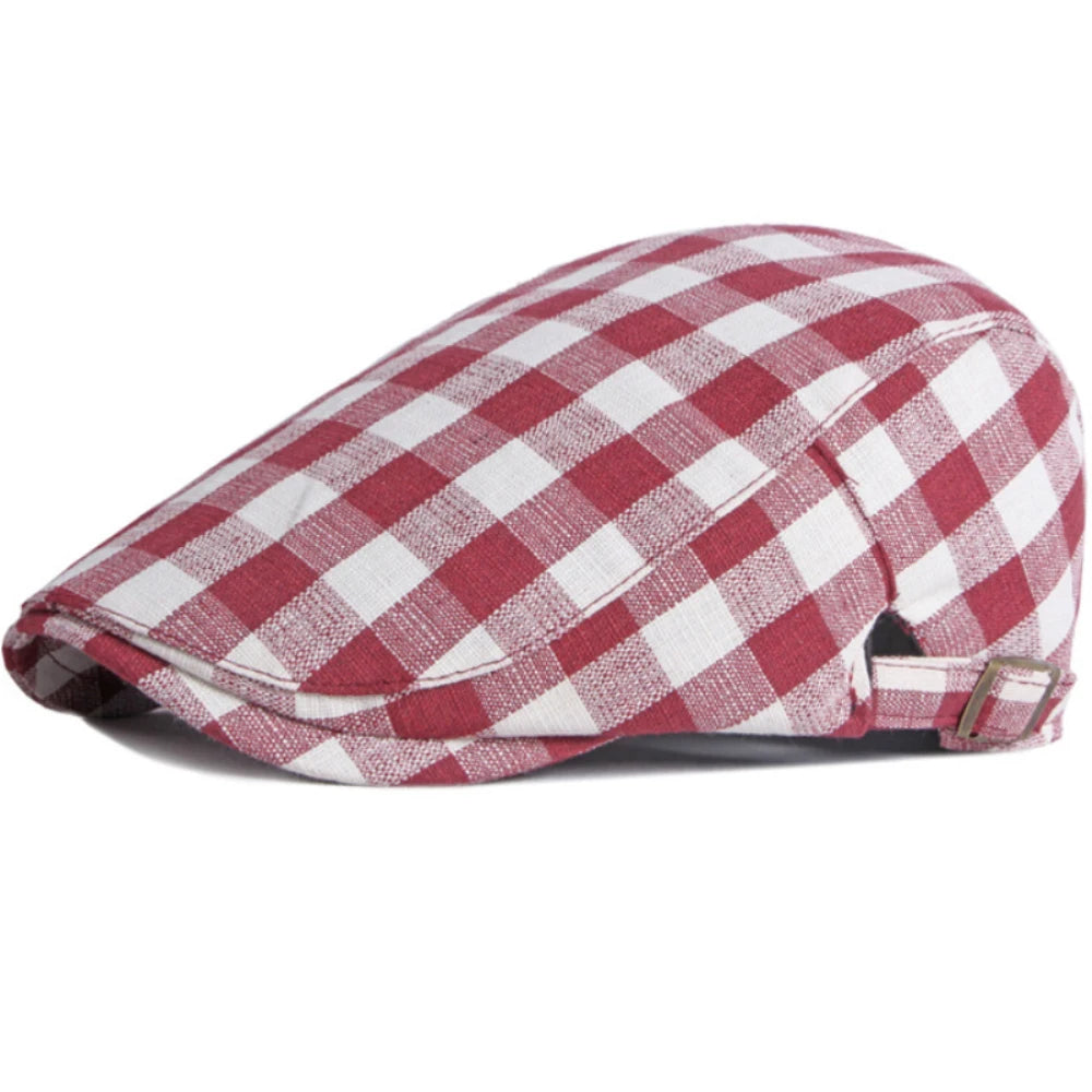 Aberdeen Plaid Artist Beret in Side Buckle Red
