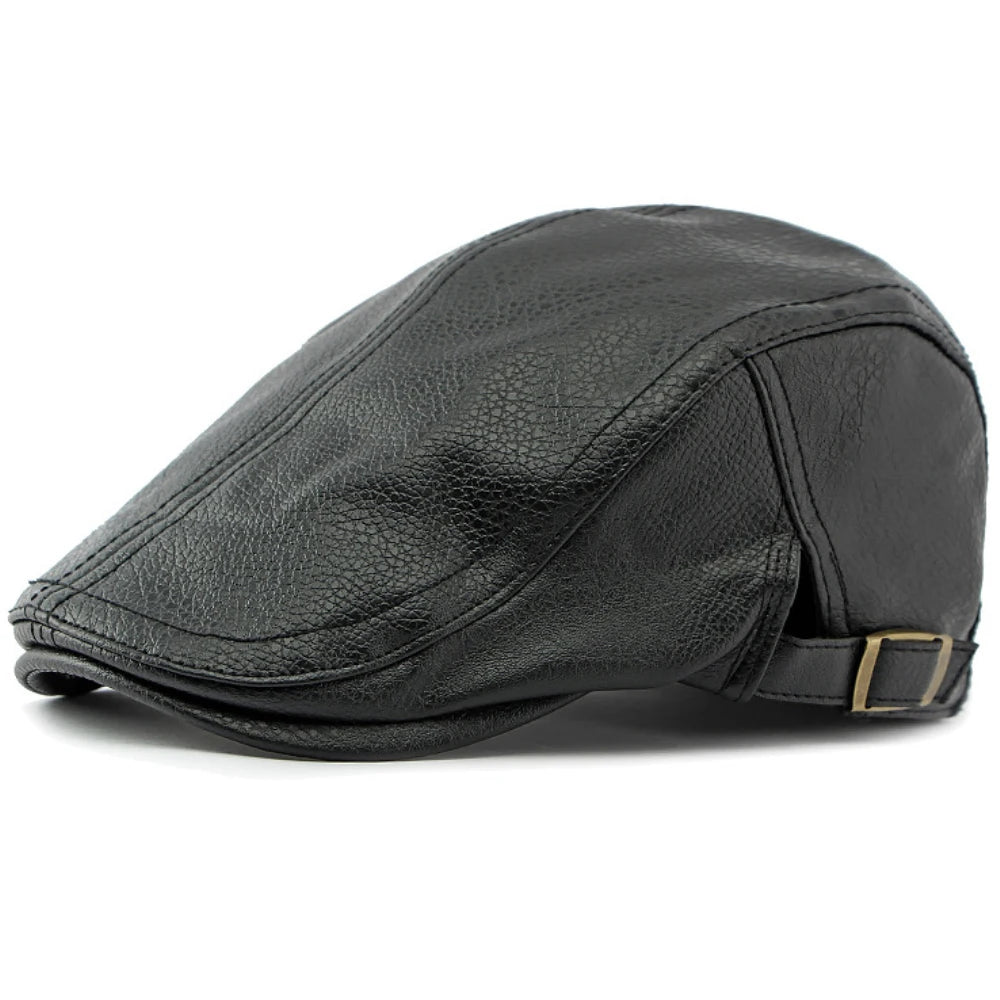 Avignon Faux Leather Ivy Cap in Black