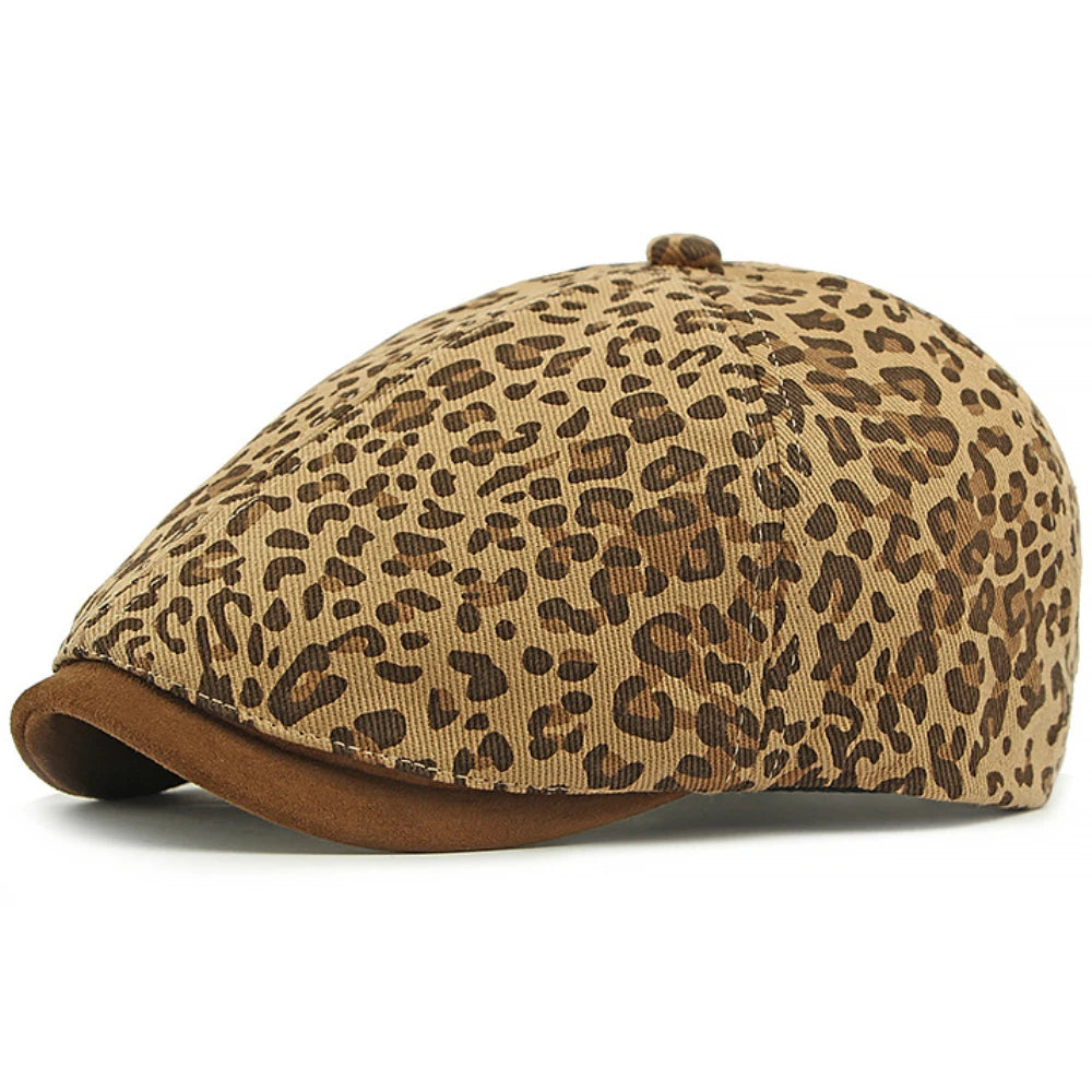 Biarritz Leopard-Print Beret in Light Khaki