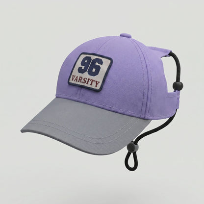 Dog baseball cap in gold, purple and grey