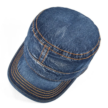 The Stockton | Men's Denim Washed Cotton Flat Top Army Cap | Urban Caps NZ