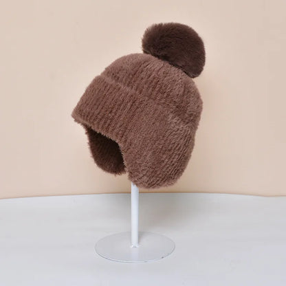 Tiksi Knitted Trapper Beanie in Coffee