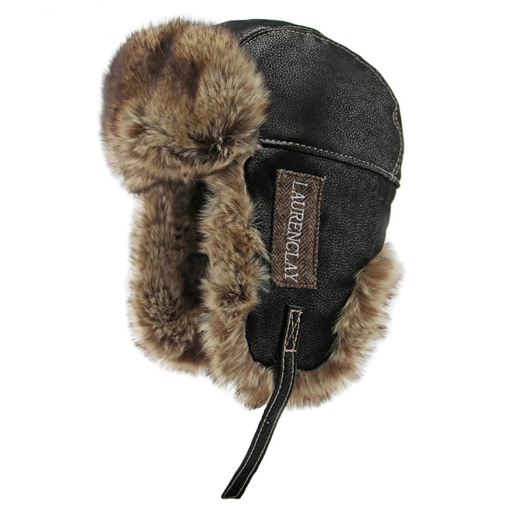 Khatanga Faux Leather Trapper Hat in Black