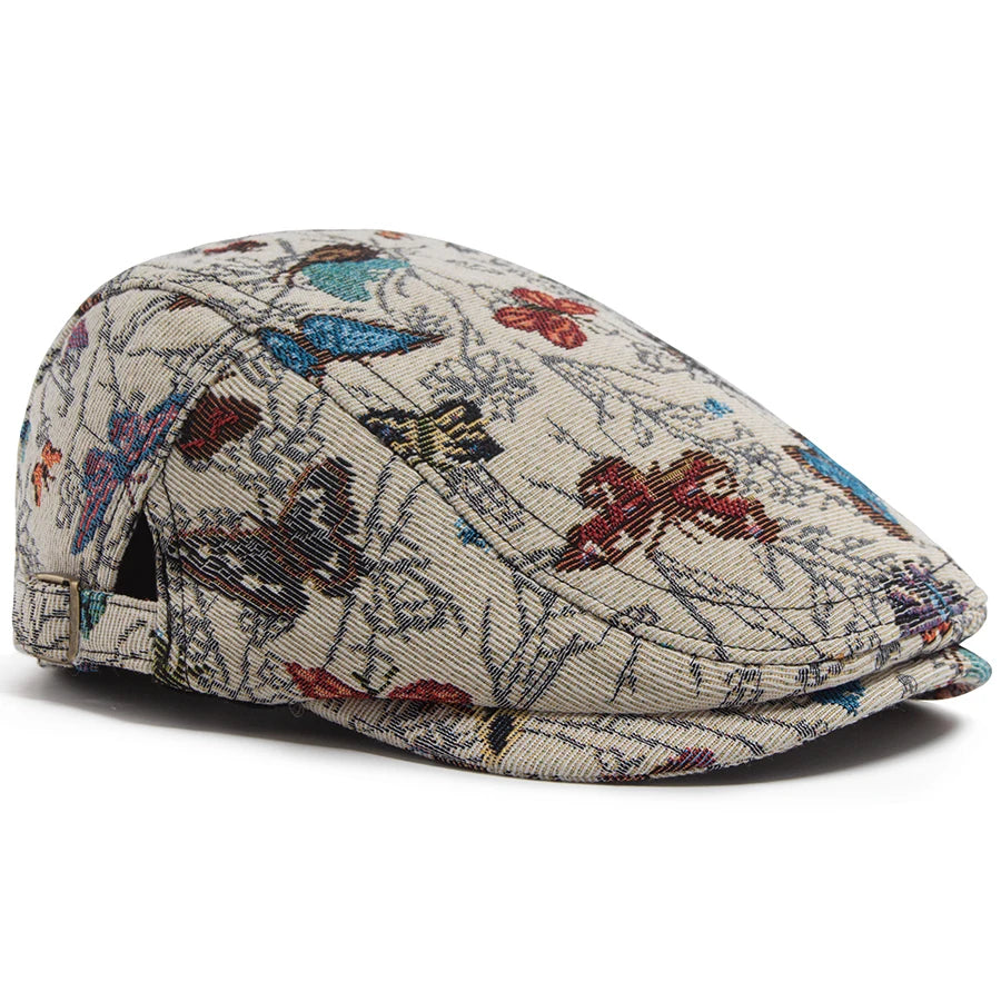 Butterfly Embroidered Ivy Cap | Elegant Spring Flat Cap | Urban Caps NZ