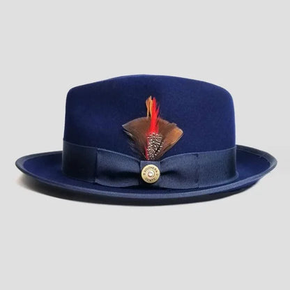 Premium 100% Wool Chicano Lowrider Hat – Feather Band Wide Brim Fedora