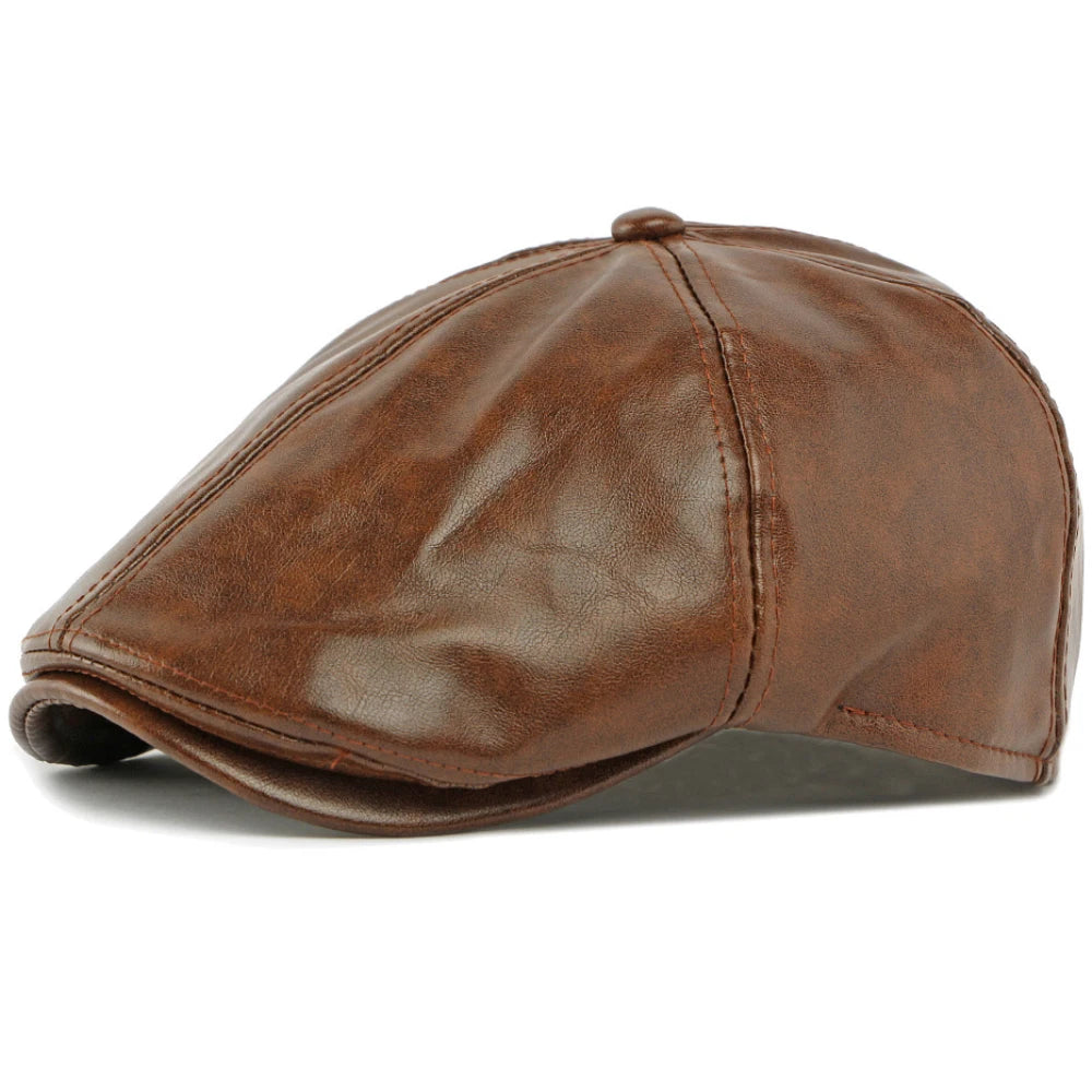 Toledo Faux Leather Beret in Brown