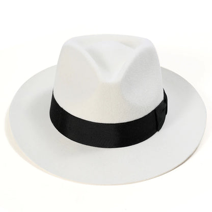 British Style White Fedora Hat – Premium Wool Felt Wide Brim Hat