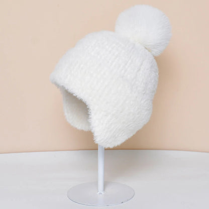 Tiksi Knitted Trapper Beanie in White