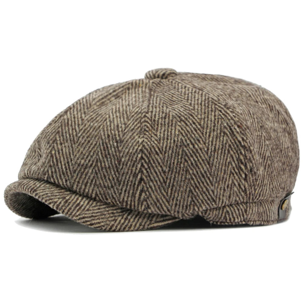 Melrose Striped Wool Beret in Coffee Lable