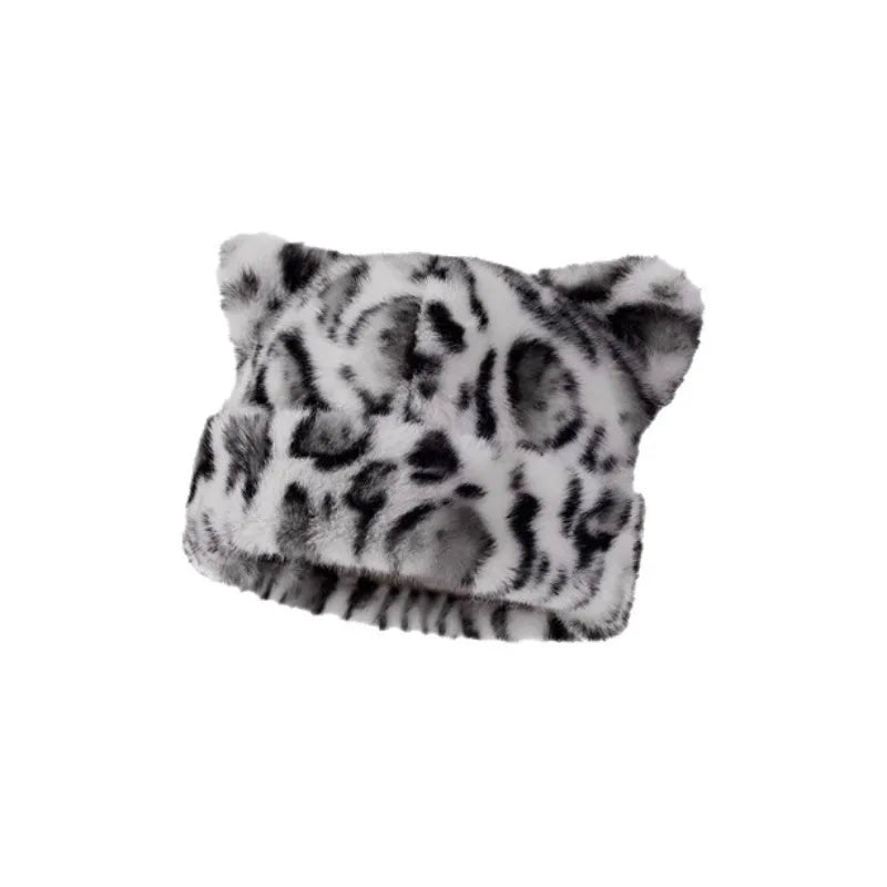 Amara Leopard Teddy Bear Beanie in Black