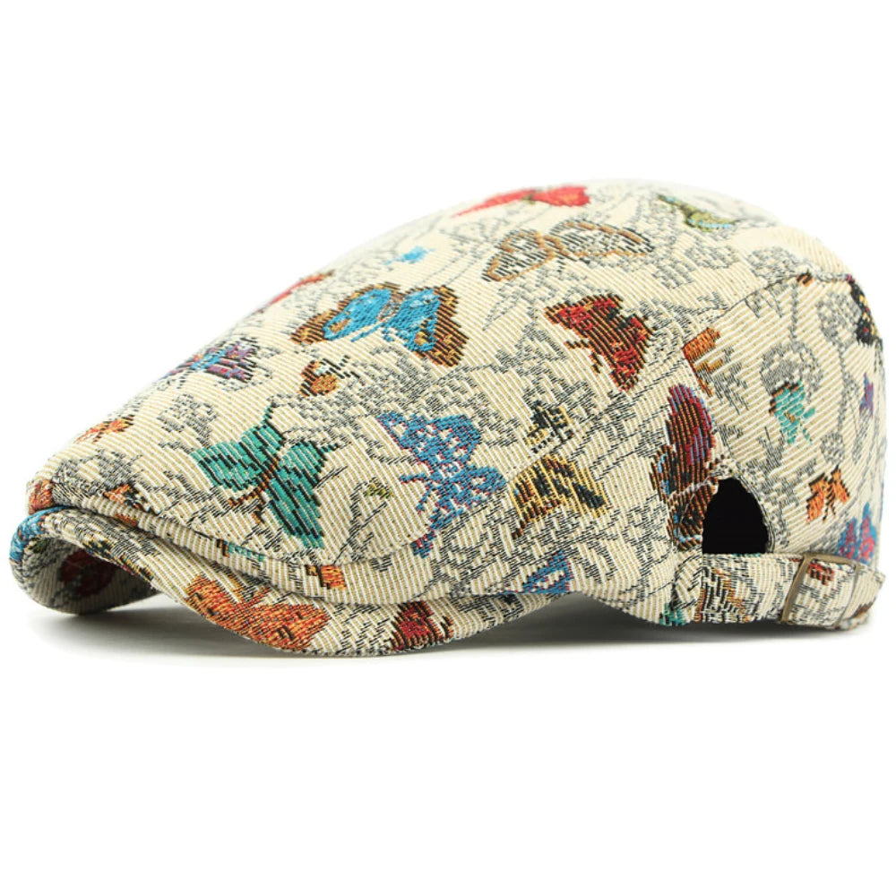 Tewkesbury Animal-Print Beret in Side Buckle Beige
