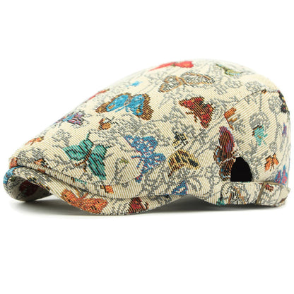 Tewkesbury Animal-Print Beret in Side Buckle Beige