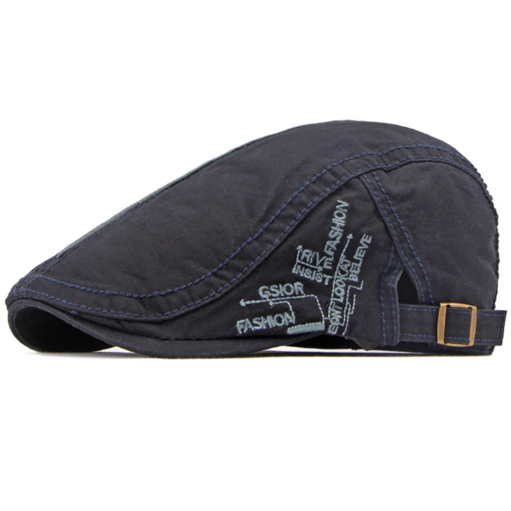 Fitzrovia Letter-Pattern Beret in Navy Blue