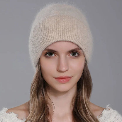 The St Moritz | Twist Angora Rabbit Fur Knitted Beanie | Urban Caps NZ