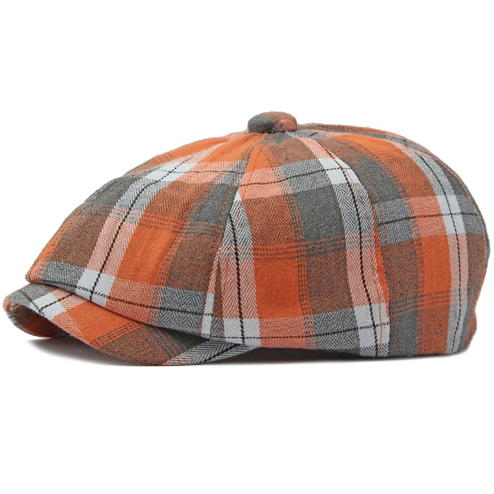 Chichester Plaid Beret in Orange