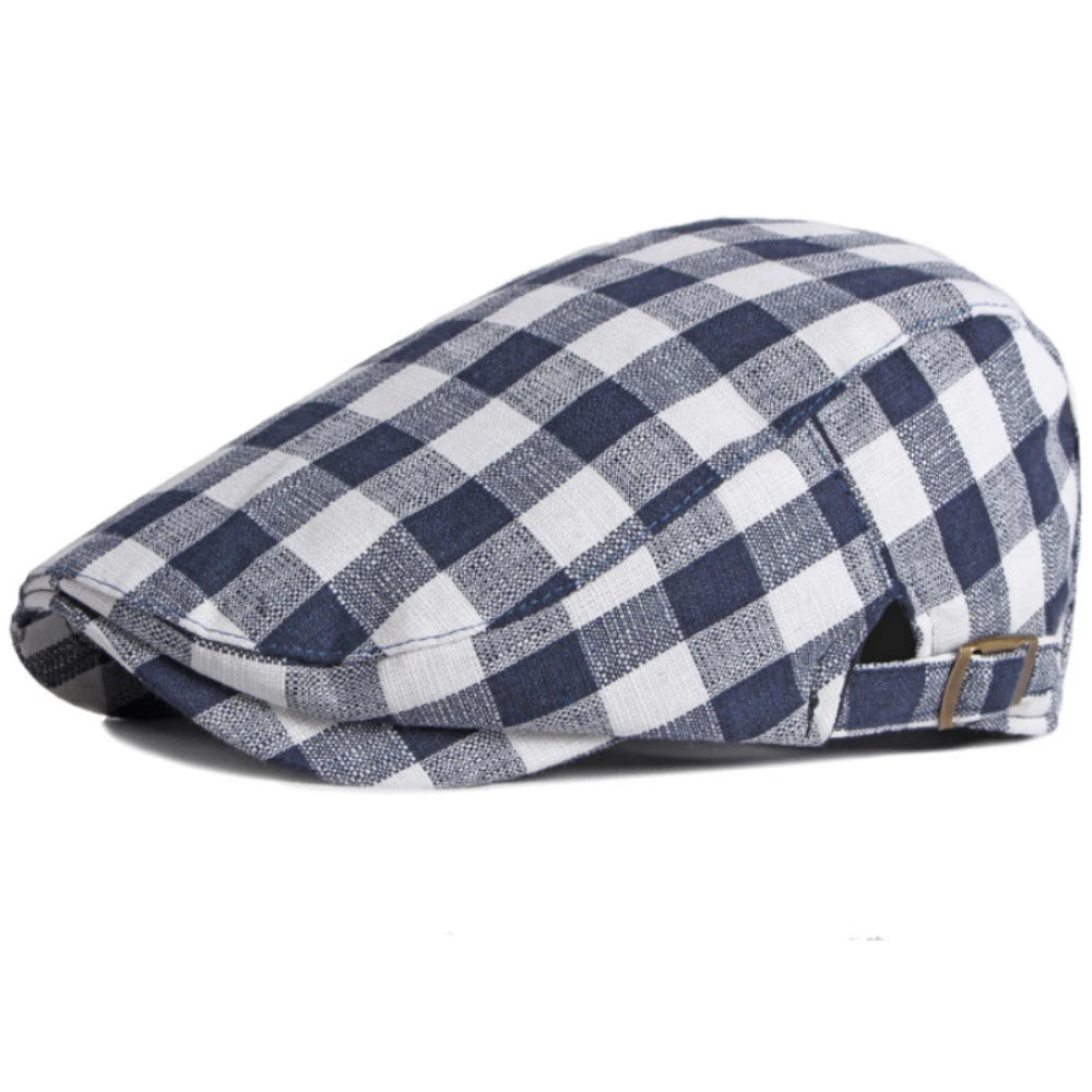 Aberdeen Plaid Artist Beret in Side Buckle Navy