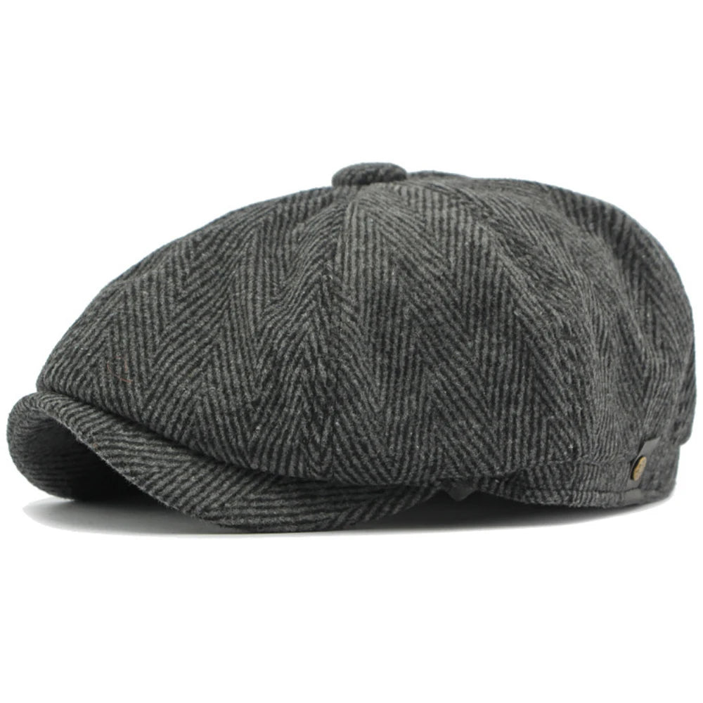 Melrose Striped Wool Beret in Dark Grey Lable