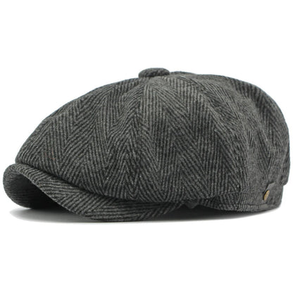 Melrose Striped Wool Beret in Dark Grey Lable