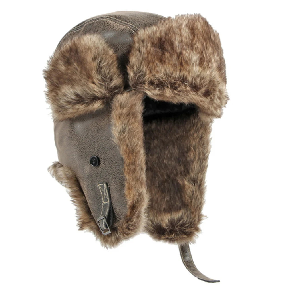 Ambleside Faux Leather Trapper Hat in A Coffee