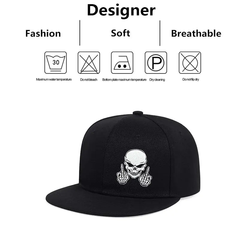 The Brixton | Skeleton Hand Embroidery Snapback Cap | Urban Caps NZ