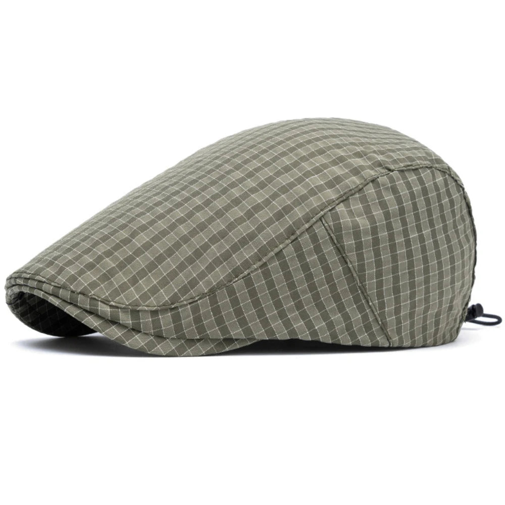 Whitby Plaid Beret in Army Green
