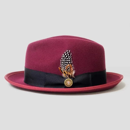 Premium 100% Wool Chicano Lowrider Hat – Feather Band Wide Brim Fedora