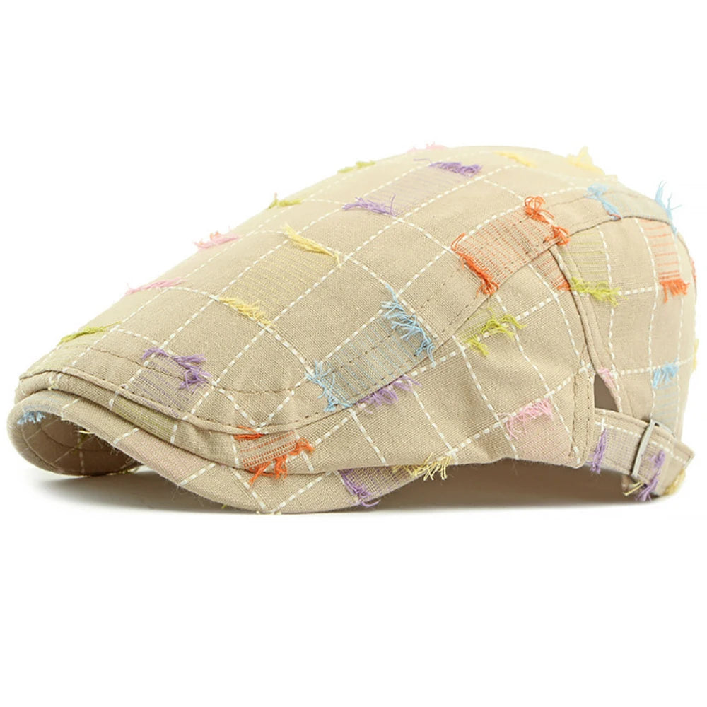 Stroud Vintage Plaid Beret in Khaki