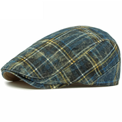 Barcelona Plaid Artist Beret in Navy Yellow