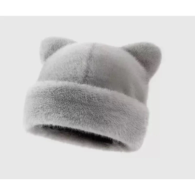 Amara Leopard Teddy Bear Beanie in Grey