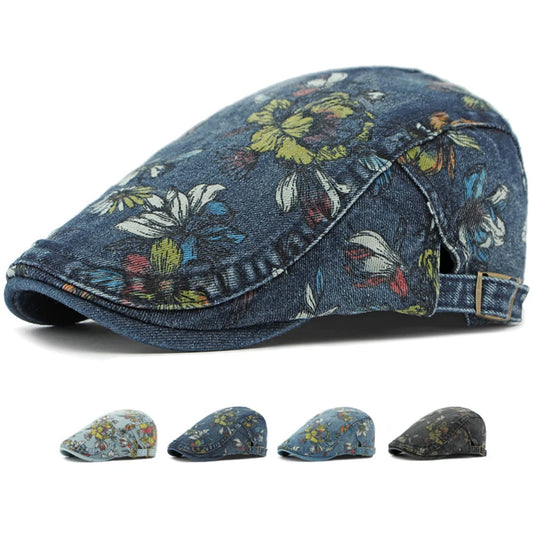 Lucca Floral Washed Denim Beret